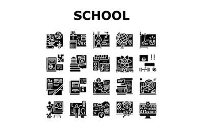 School Subjects Learn Collection Icons Set Vector