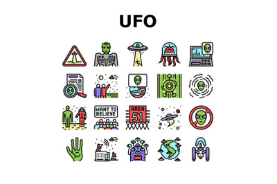 Ufo Guest Visiting Collection Icons Set Vector