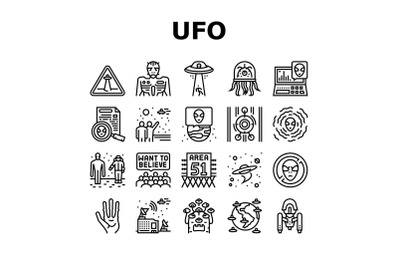 Ufo Guest Visiting Collection Icons Set Vector