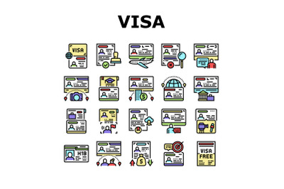 Visa For Traveling Collection Icons Set Vector