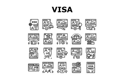 Visa For Traveling Collection Icons Set Vector