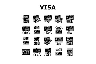 Visa For Traveling Collection Icons Set Vector