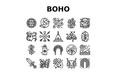 Boho Style Decoration Collection Icons Set Vector