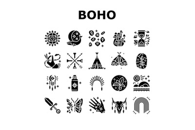 Boho Style Decoration Collection Icons Set Vector