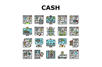 Cash Services Bank Collection Icons Set Vector