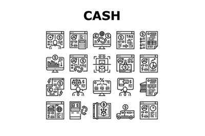 Cash Services Bank Collection Icons Set Vector