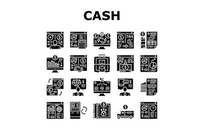 Cash Services Bank Collection Icons Set Vector