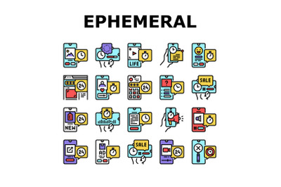 Ephemeral Content Collection Icons Set Vector