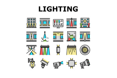 Facade Lighting Tool Collection Icons Set Vector