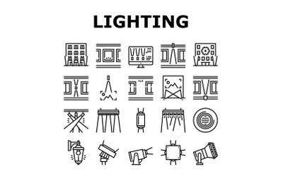 Facade Lighting Tool Collection Icons Set Vector