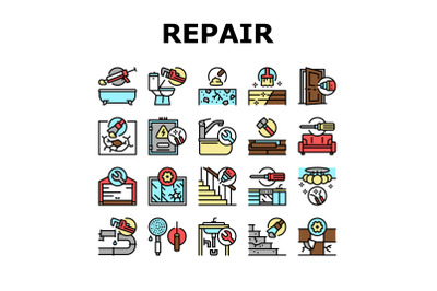 Home Repair Occupation Collection Icons Set Vector