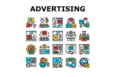 Programmatic Advertising Service Icons Set Vector