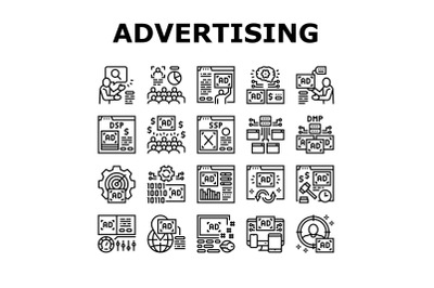 Programmatic Advertising Service Icons Set Vector