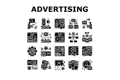 Programmatic Advertising Service Icons Set Vector