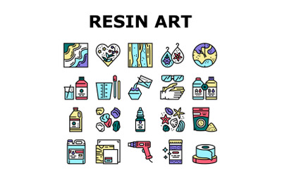 Resin Art Creation Collection Icons Set Vector