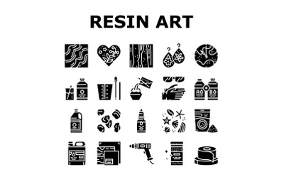 Resin Art Creation Collection Icons Set Vector