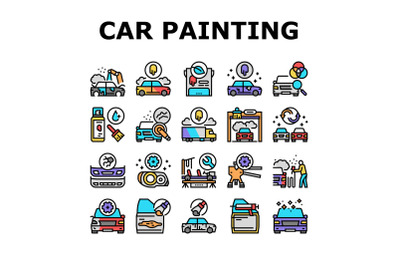 Car Painting Service Collection Icons Set Vector