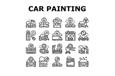 Car Painting Service Collection Icons Set Vector