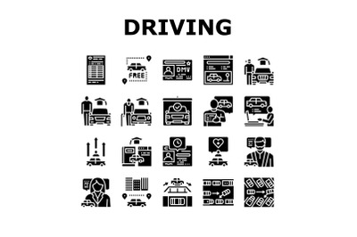 Driving School Lesson Collection Icons Set Vector