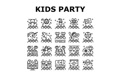 Kids Birthday Party Collection Icons Set Vector