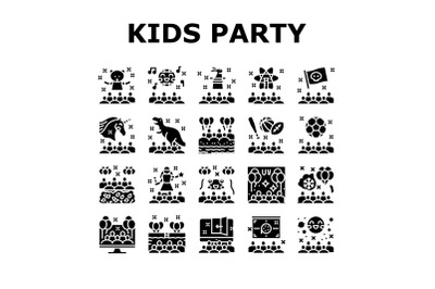 Kids Birthday Party Collection Icons Set Vector