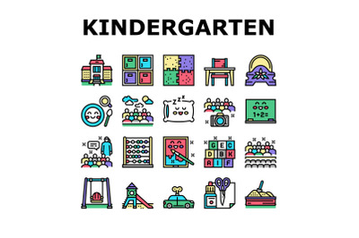 Kindergarten Activity Collection Icons Set Vector