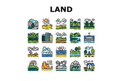 Land Scape Nature Collection Icons Set Vector