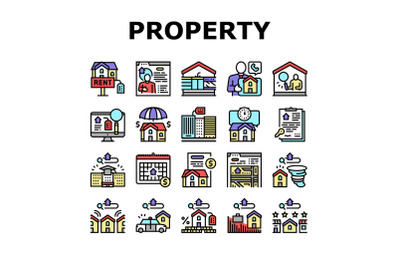 Property Rental Agency Collection Icons Set Vector