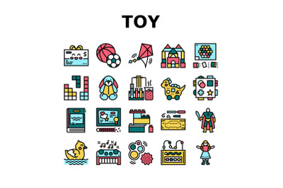 Toy Shop Sale Product Collection Icons Set Vector