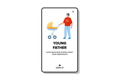 Young Father Walking With Stroller Outside Vector