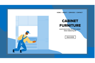 Cabinet Furniture Installing Worker Man Vector