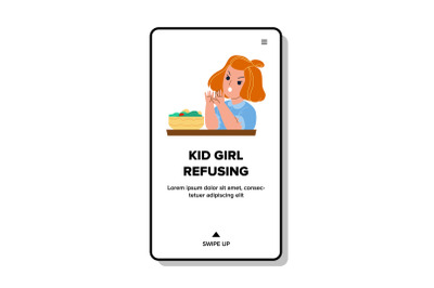 Kid Girl Refusing Eat Natural Salad Meal Vector