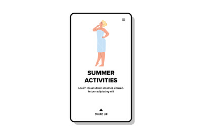 Summer Activities Young Woman On Vacation Vector