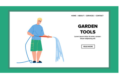 Garden Tools Using Man Farmer On Farmland Vector