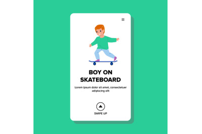 Child Boy On Skateboard Riding In Park Vector