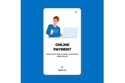 Online Payment Make Young Man On Laptop Vector