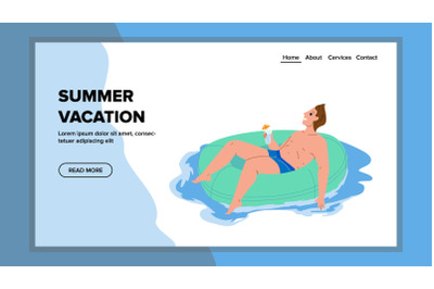 Summer Vacation Resting Man In Swim Pool Vector