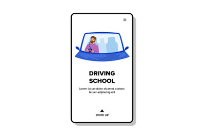 Driving School Student Practicing Drive Car Vector