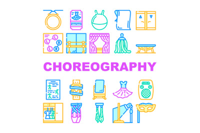 Choreography Dance Collection Icons Set Vector