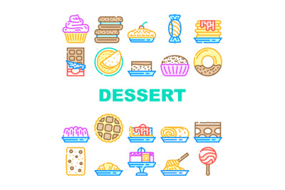 Dessert Delicious Food Collection Icons Set Vector