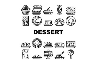 Dessert Delicious Food Collection Icons Set Vector