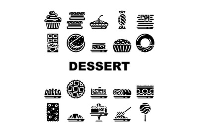 Dessert Delicious Food Collection Icons Set Vector