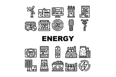 Energy Manufacturing Collection Icons Set Vector