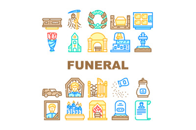 Funeral Dead Ceremony Collection Icons Set Vector