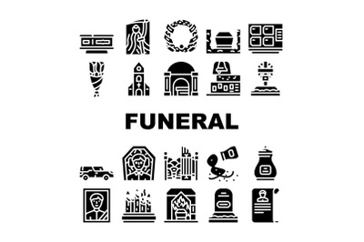 Funeral Dead Ceremony Collection Icons Set Vector