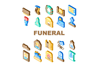 Funeral Dead Ceremony Collection Icons Set Vector