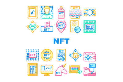 Nft Digital Technology Collection Icons Set Vector