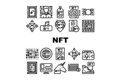 Nft Digital Technology Collection Icons Set Vector