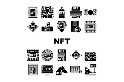 Nft Digital Technology Collection Icons Set Vector