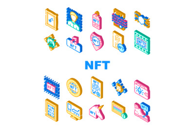 Nft Digital Technology Collection Icons Set Vector